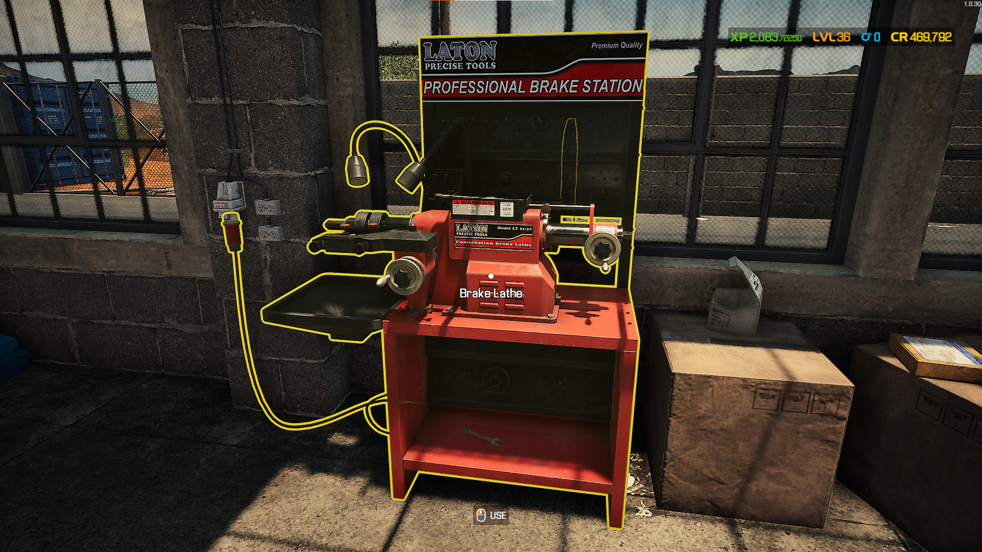 A screenshot showing the Brake Lathe Station location in Car Mechanic Simulator