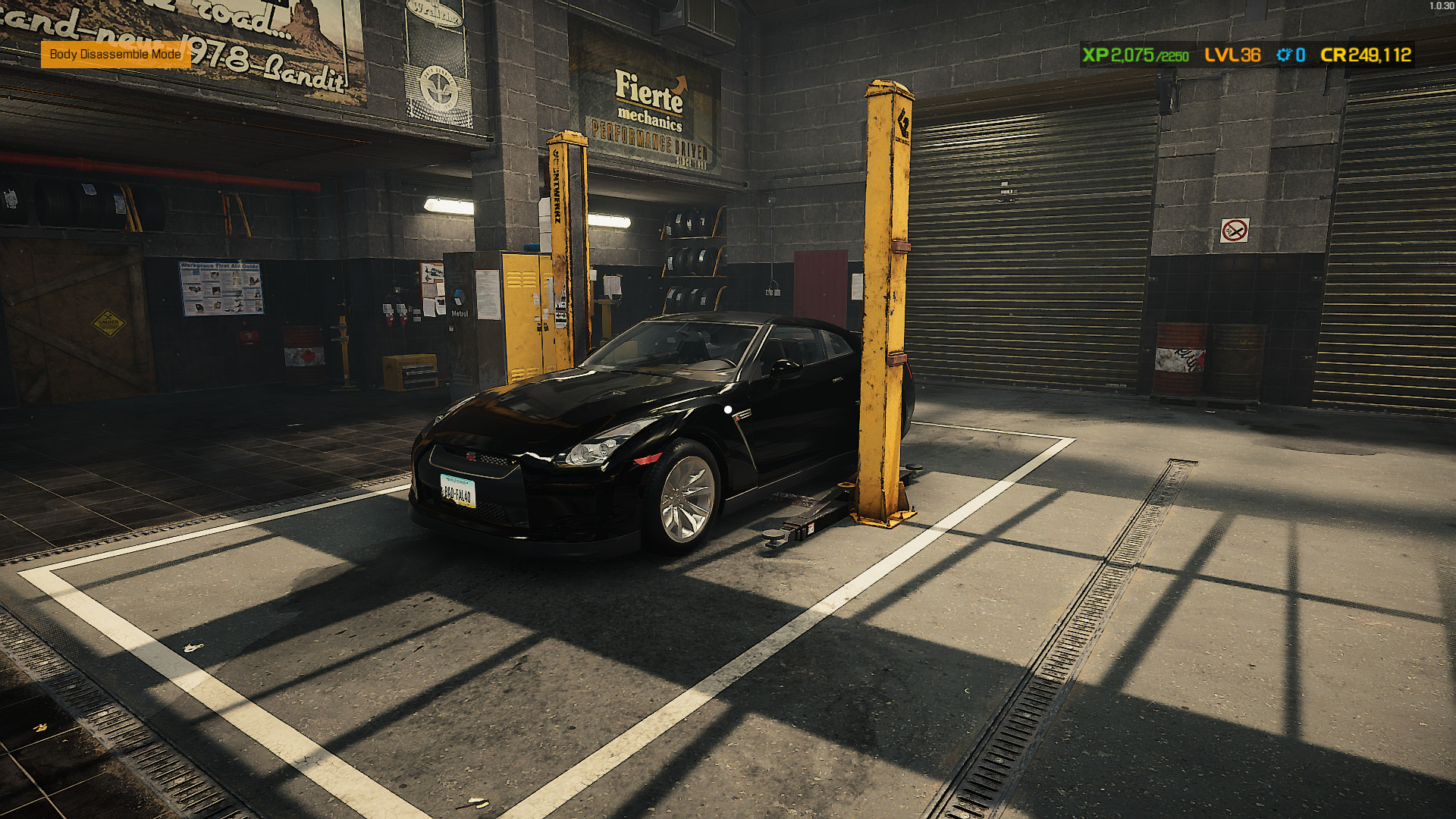 A screenshot showing how to place your car on the lift in Car Mechanic Simulator
