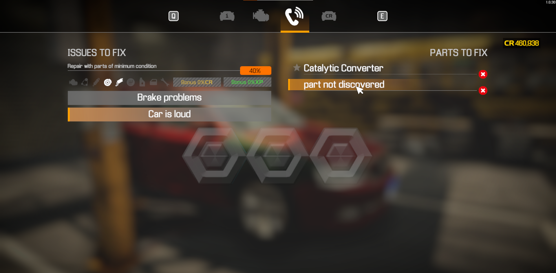 Check the Car Status menu for parts you need to fix to resolve the loud when accelerating issue in Car Mechanic Simulator. 