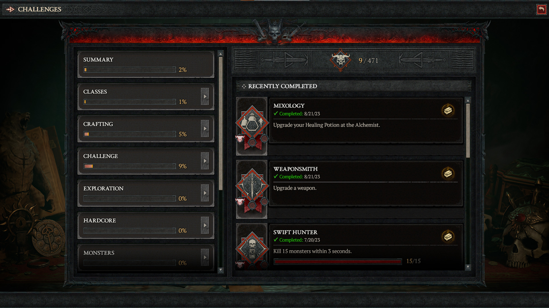A screenshot showing the challenges screen in Diablo 4
