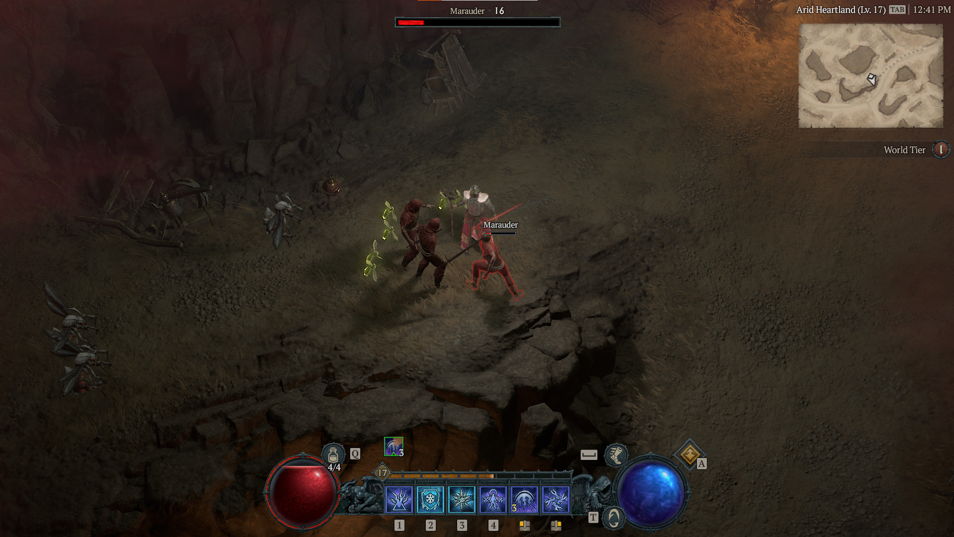 A screenshot showing a Diablo 4 player attacking a maruader