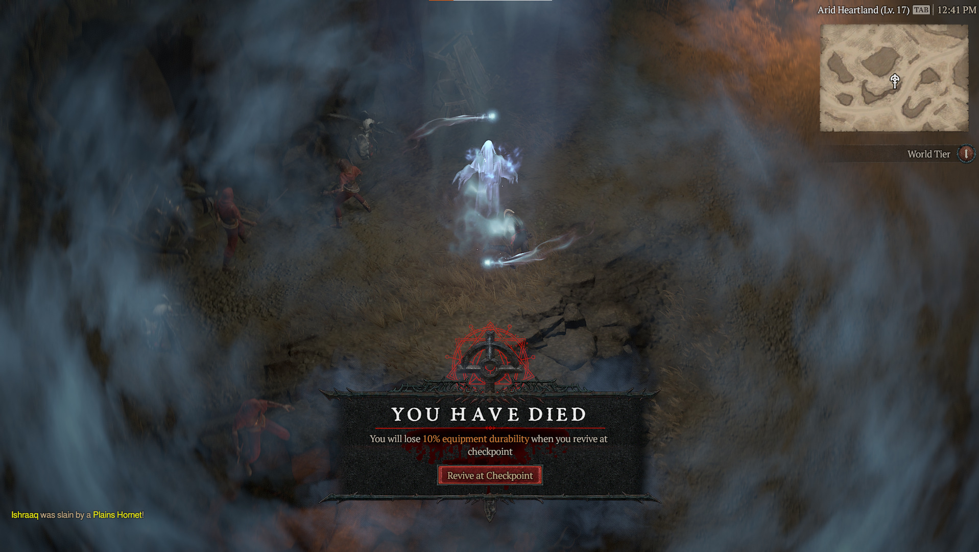 A screenshot showing the death screen in Diablo 4