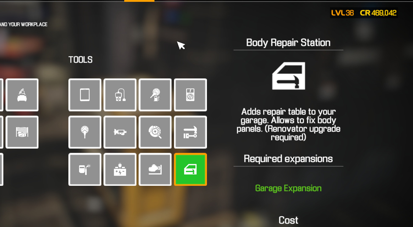 Purchase the Body Repair Station to start body repairs in Car Mechanic Simulator. 