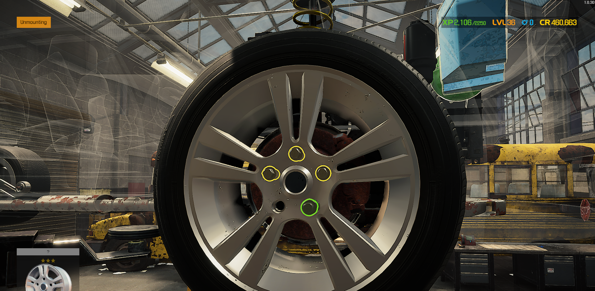 A screenshot of a right front wheel in Car Mechanic Simulator. 