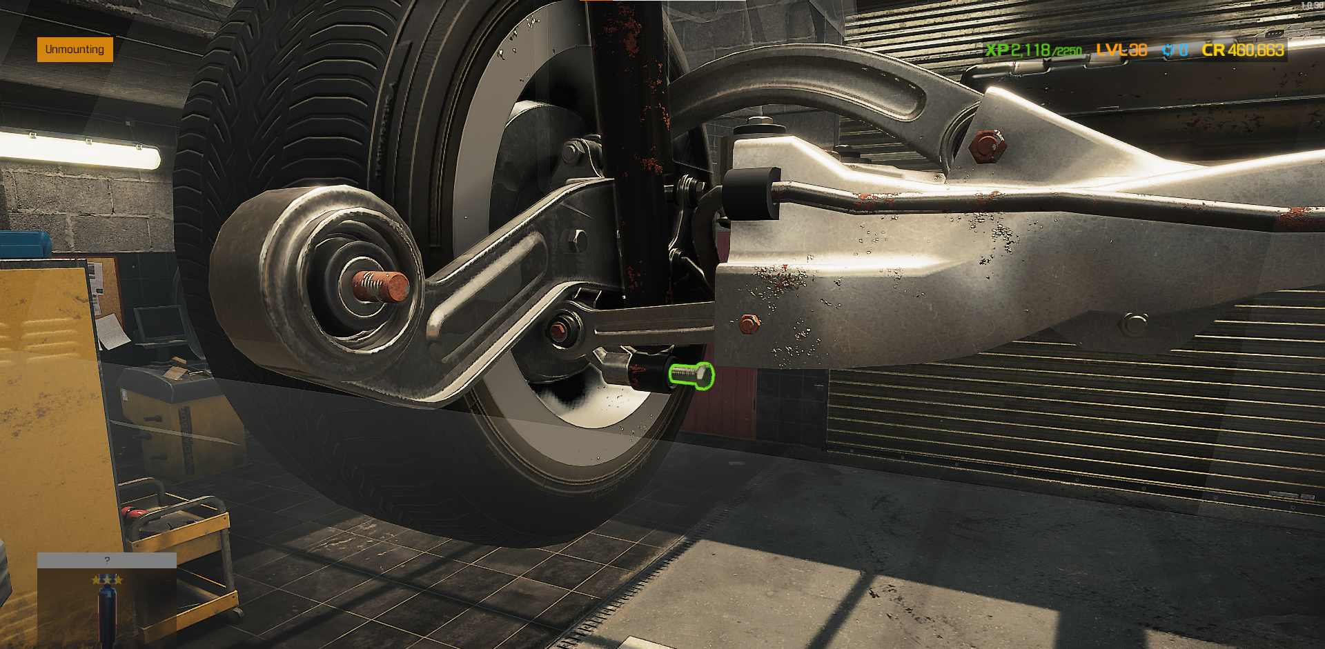 A screenshot showing the rear shock absorber bolt in Car Mechanic Simulator. 