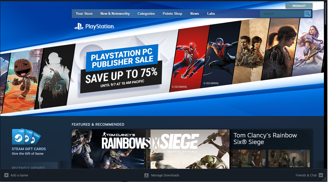 A screenshot showing the main page for Steam