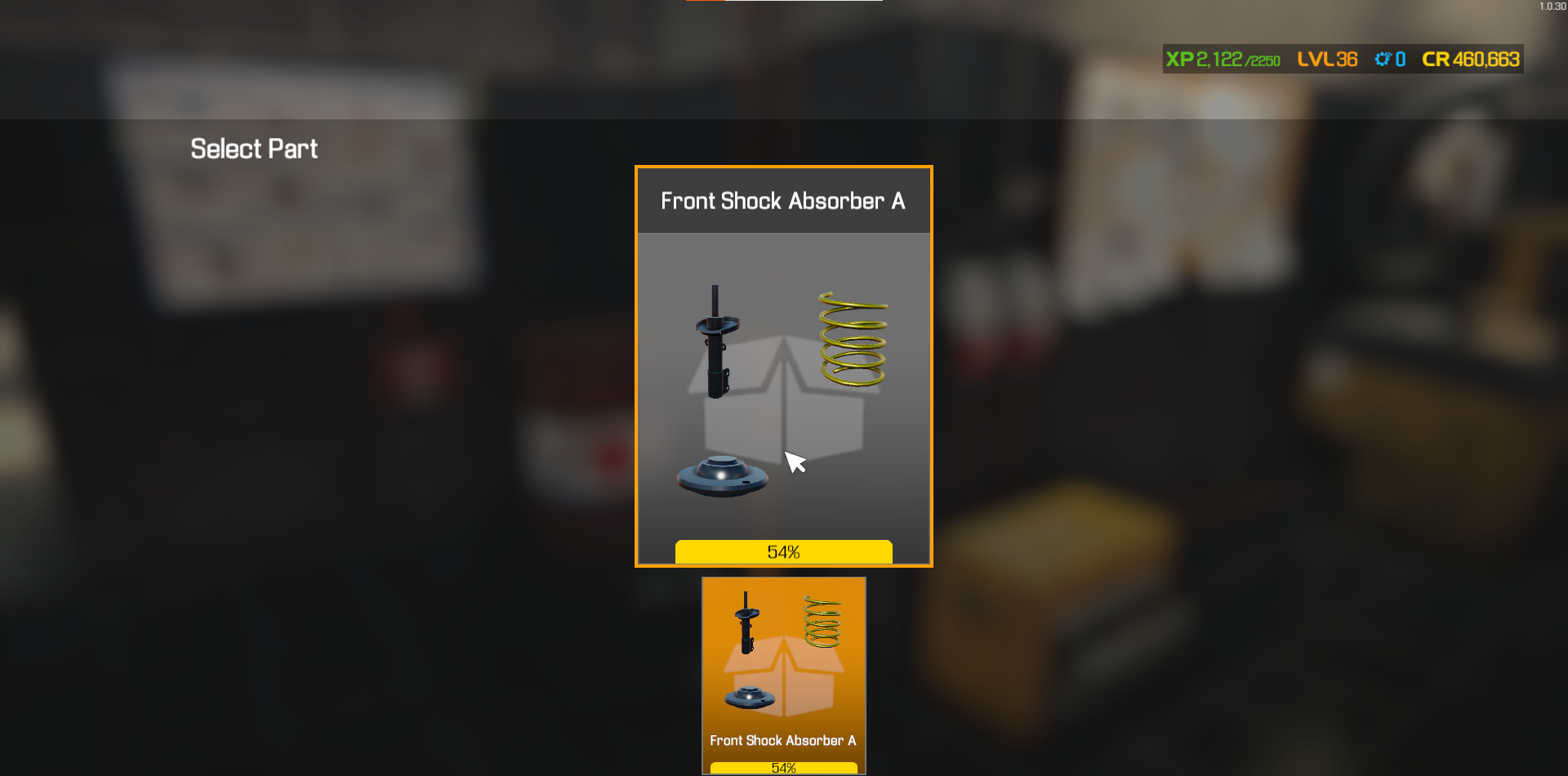 A screenshot of the Front Shock Absorber A assembly in Car Mechanic Simulator. 