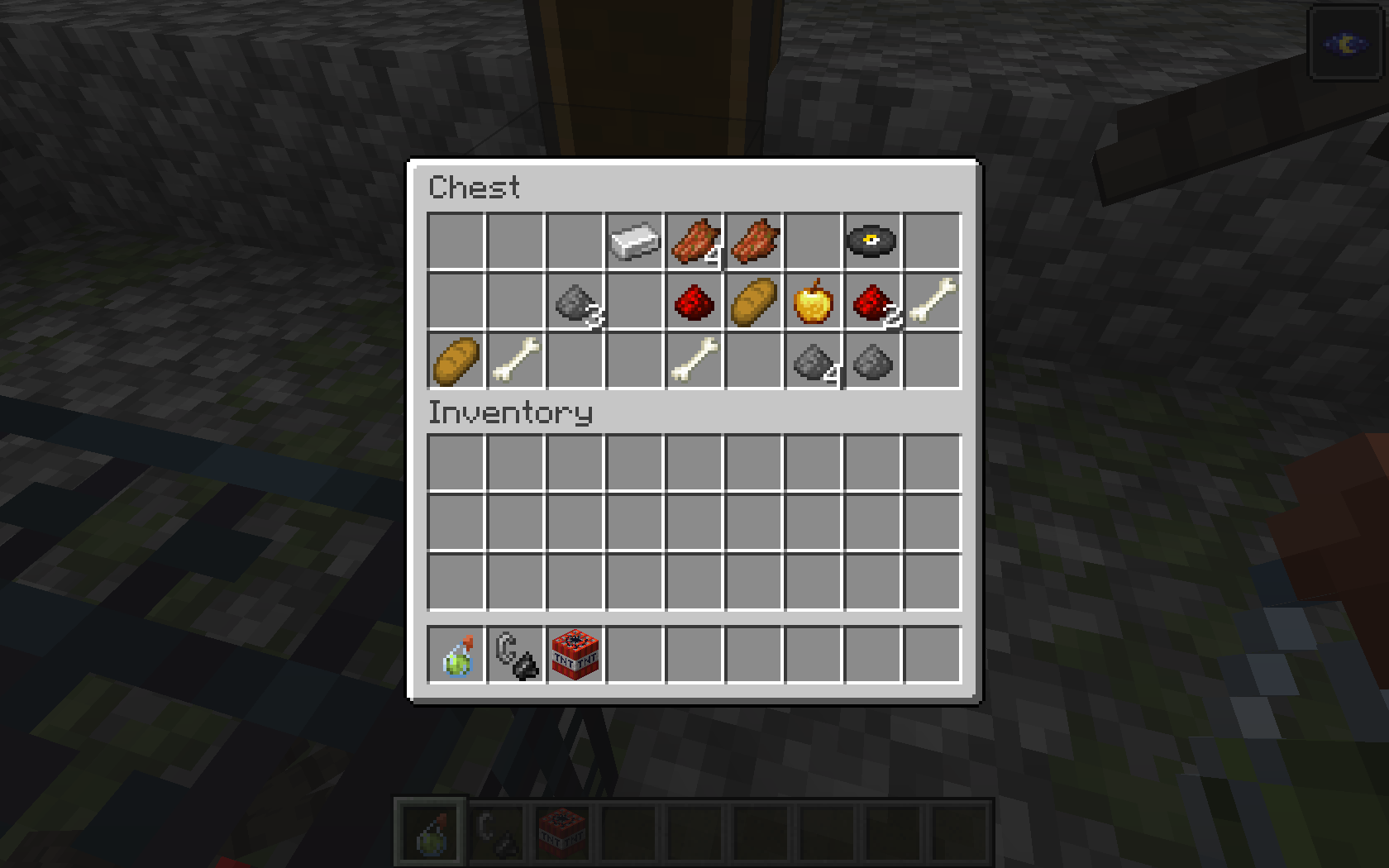 A screenshot showing some of the loot that you can get from a Minecraft dungeon