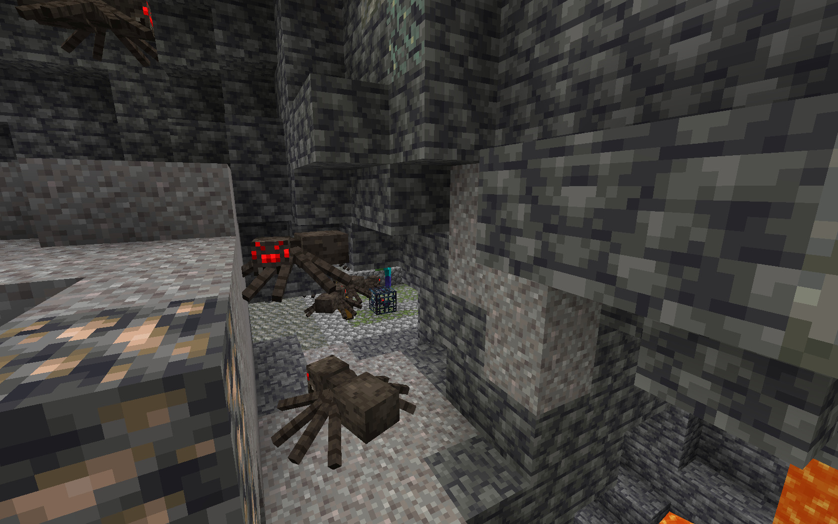 A screenshot of a spider dungeon in Minecraft 