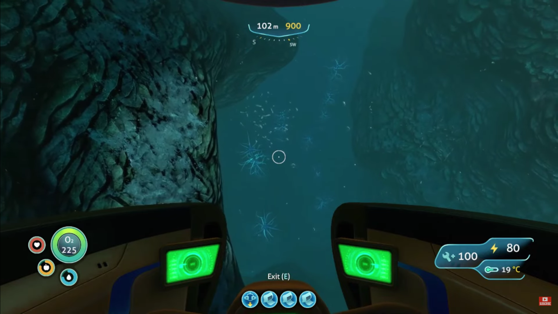 A screenshot of the southern Blood Kelp Zone entrance to the Lost River in Subnautica