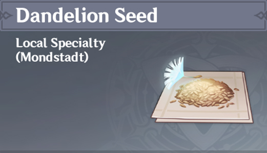 A screenshot showing Dandelion Seed in Genshin Impact