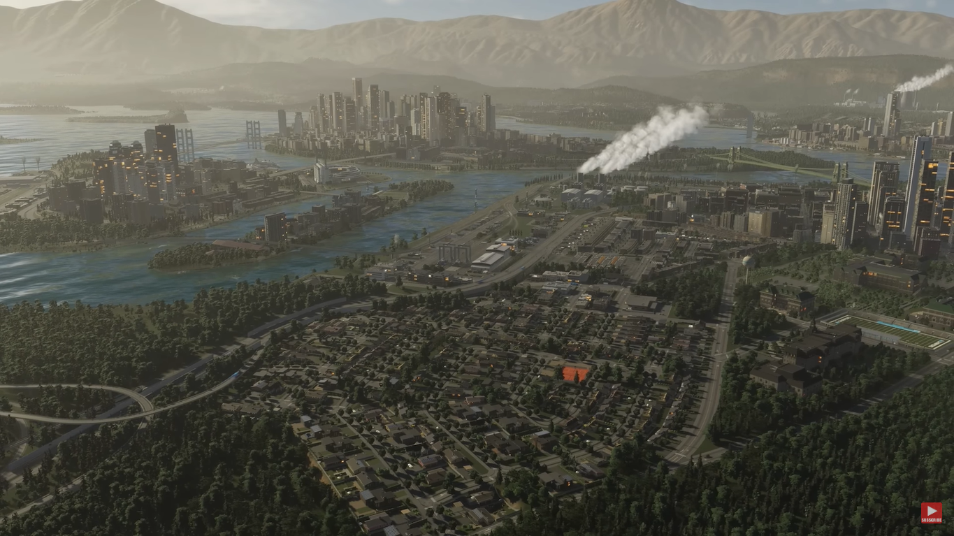 A wide shot of a modern and bustling metropolis.
