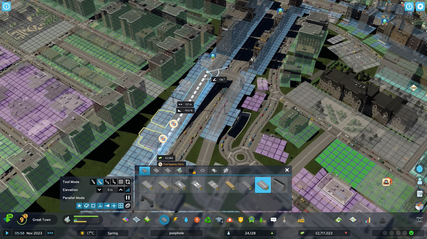An image of the player modifying their road networks.