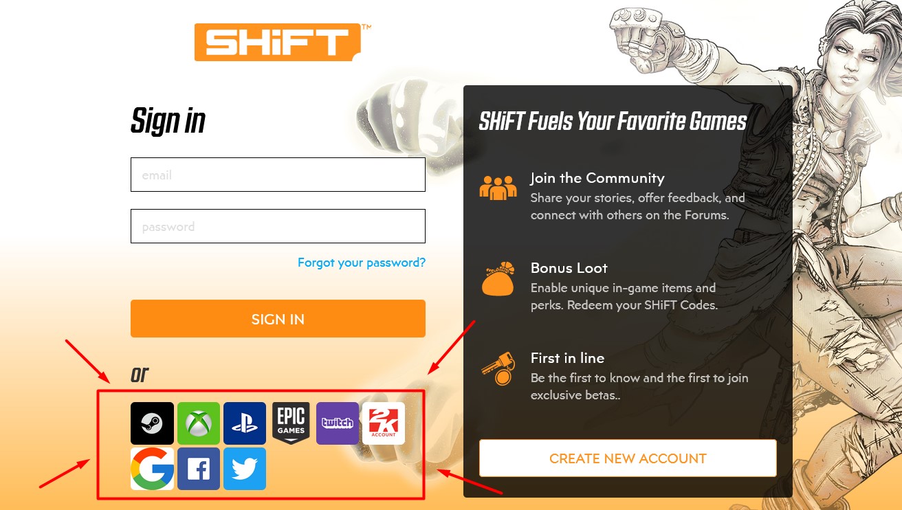 The landing page for ShiFT, Gearbox Studios' own network for their players. 