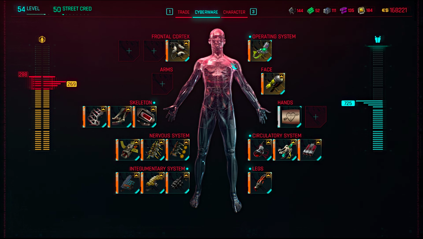 The player's Cyberware implants