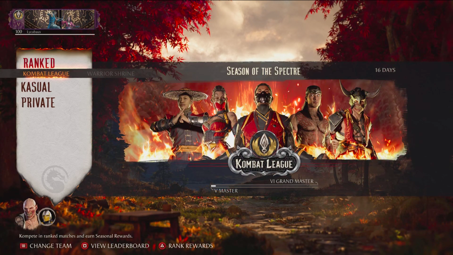 A screen capture of the Kombat League menu in Mortal Kombat 1