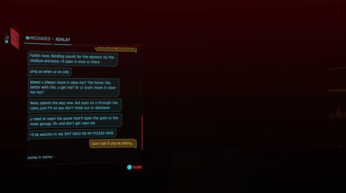 A screen capture of Ashlay's messages at the beginning of the side job