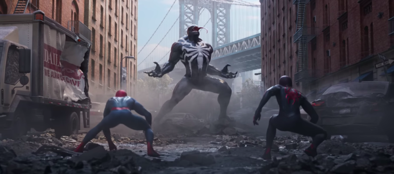 Two Spider-Men about to fight Venom