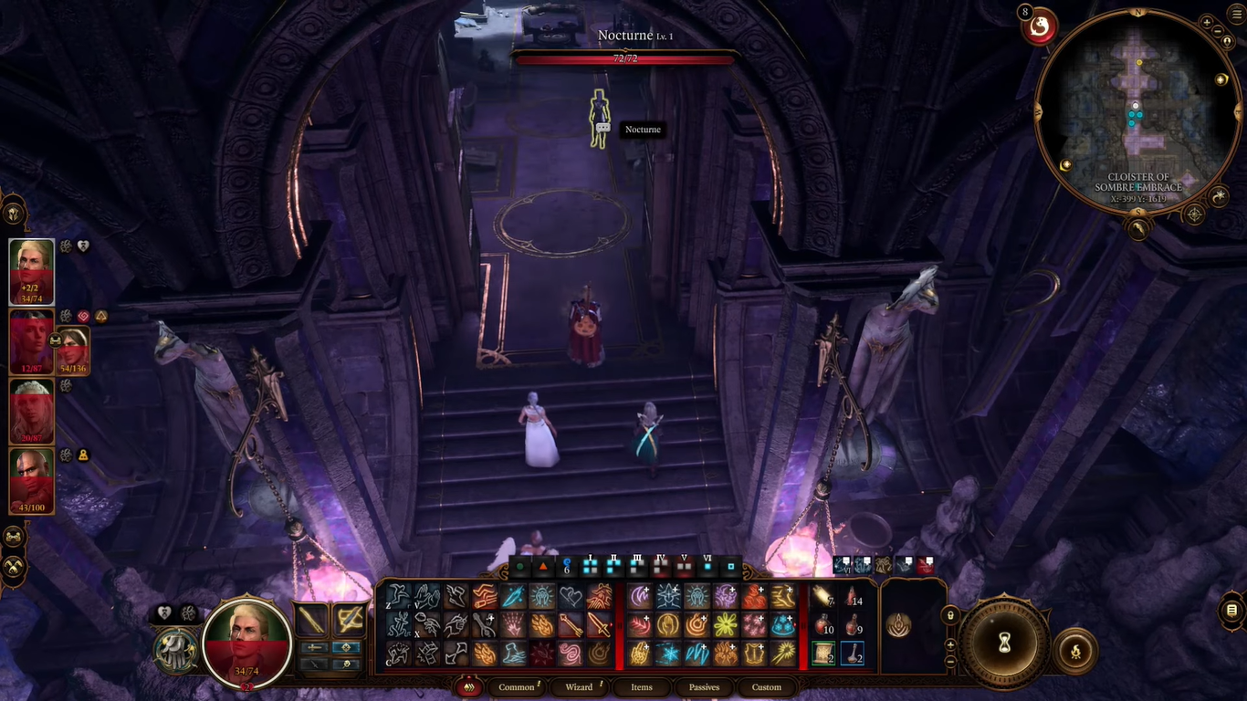 An image of the player and his party entering the Cloister of Sombre Embrace.