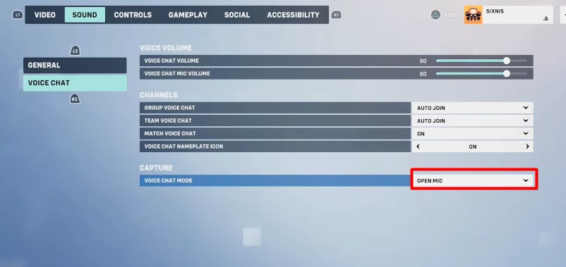 You can set your voice chat mode to Open Mic when you don't want to push a button to talk. 