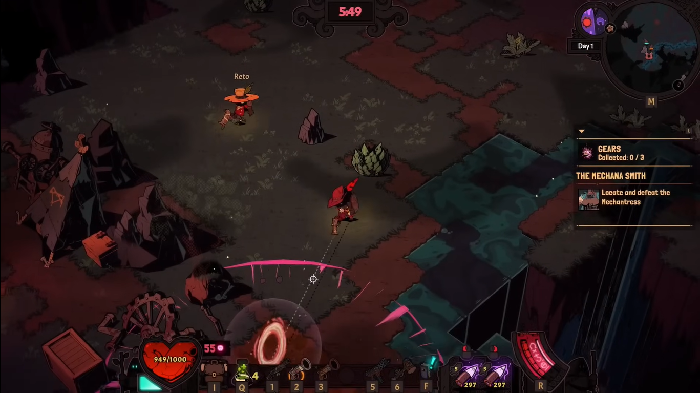 An image of two wizards shooting at an enemy in coop mode.