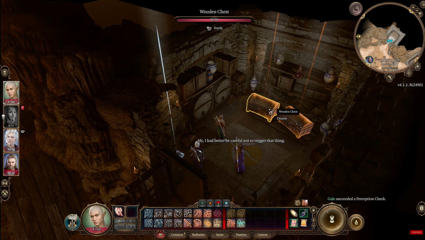 A screenshot of the party inside a room with two treasure chests in the Zhentarim Basement.