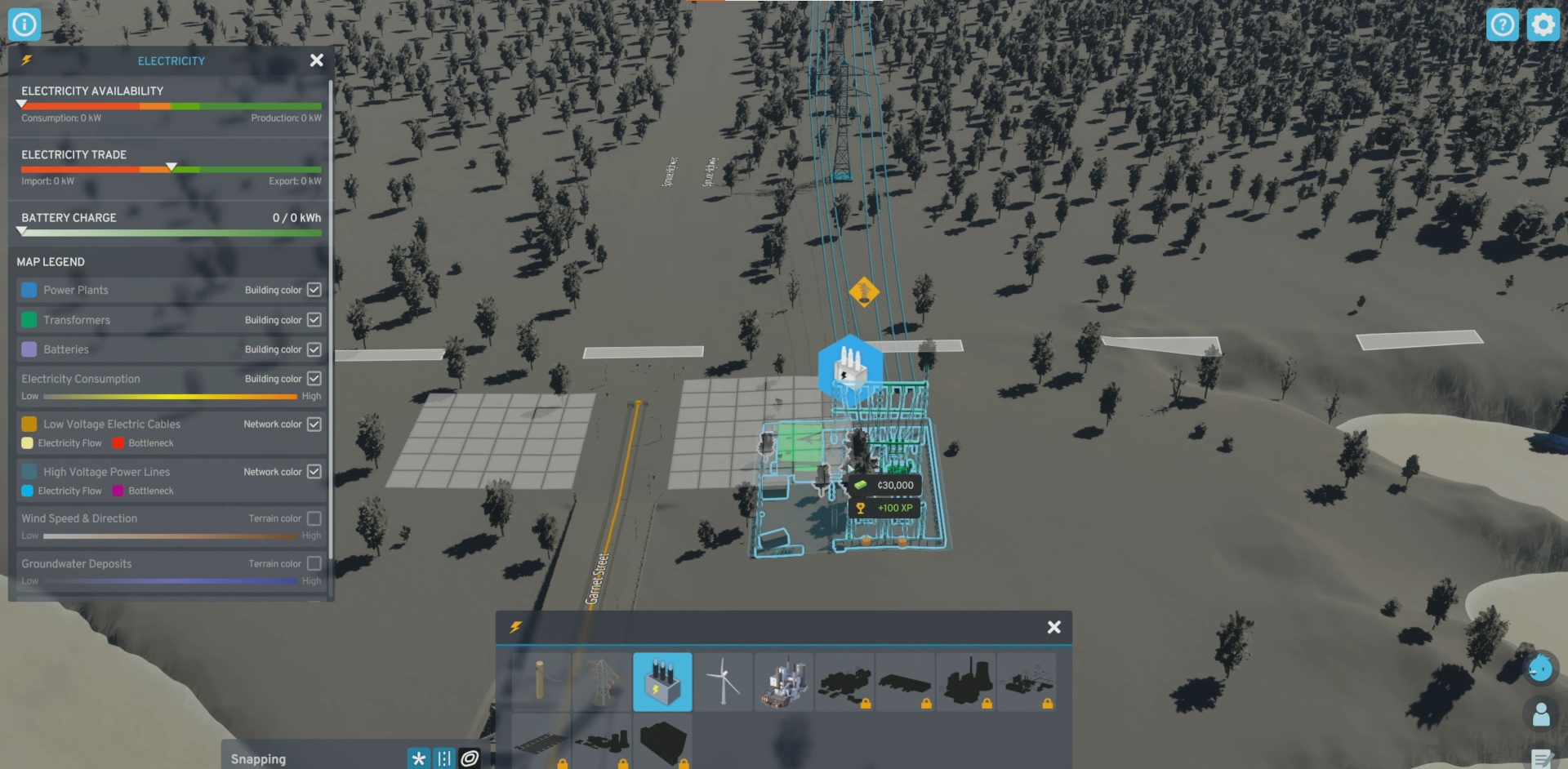 A screenshot showing a Transformer Station connecting to a Power Line via Outside Connection.