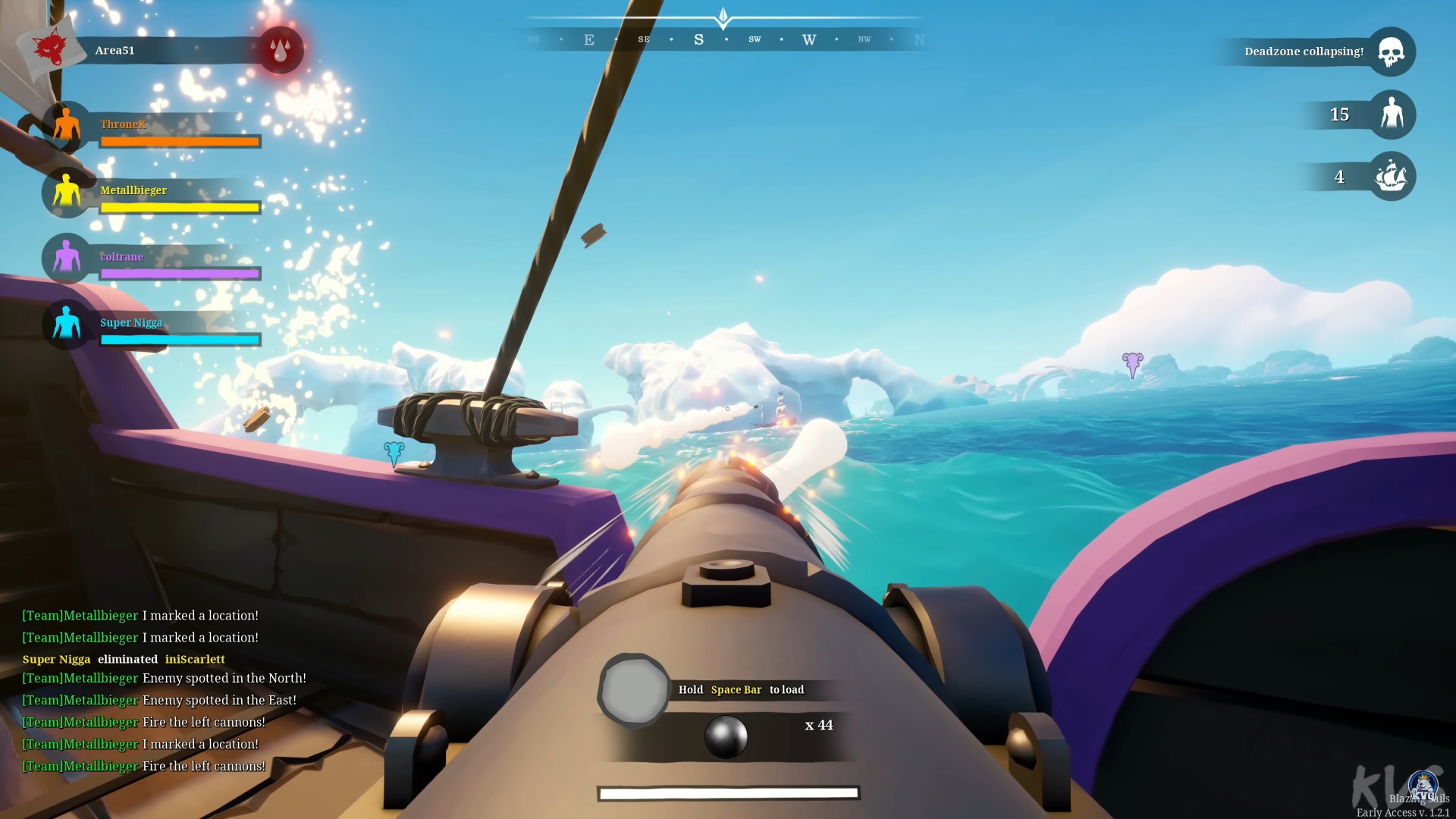 A screenshot featuring Blazing Sails' ship battles.