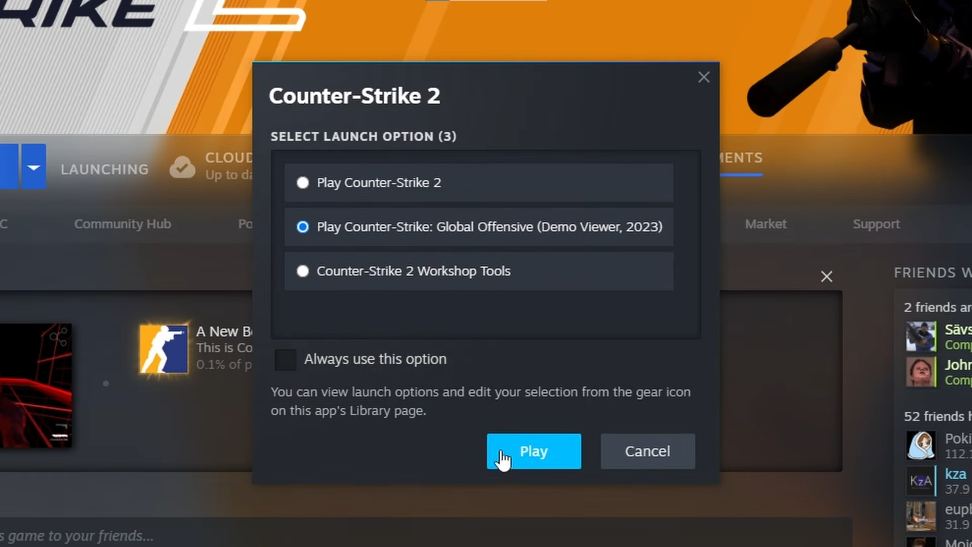 A screenshot of CS: GO 2 launch options on Steam. 