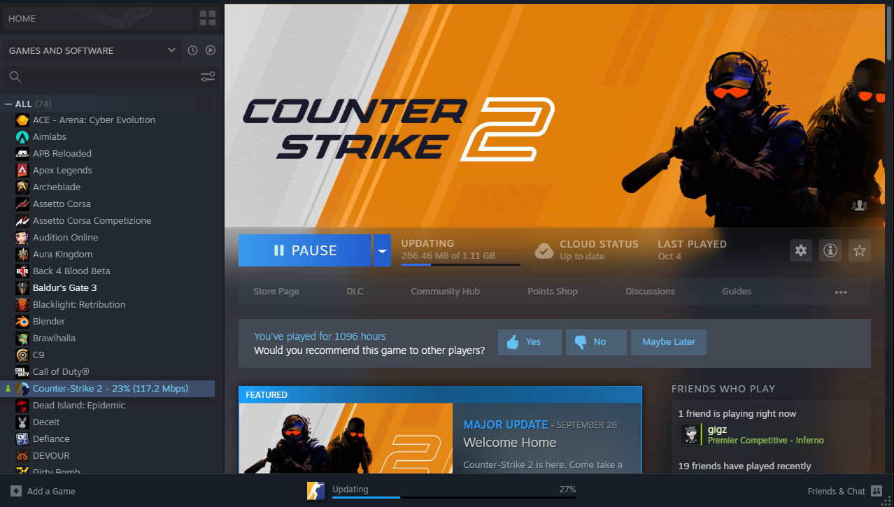 A screenshot of CS: GO 2 on Steam. 