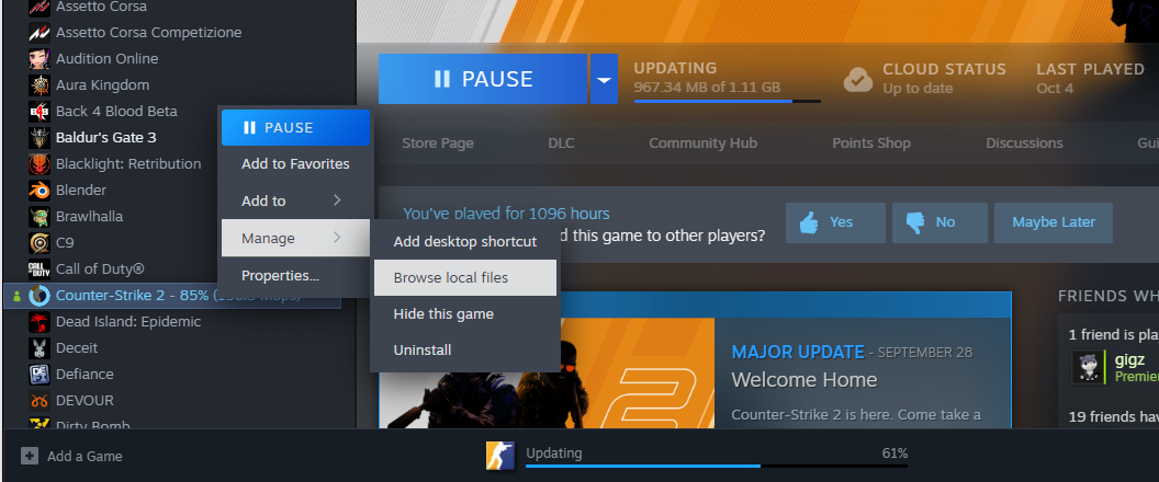 A screenshot of CS: GO 2 options on Steam. 