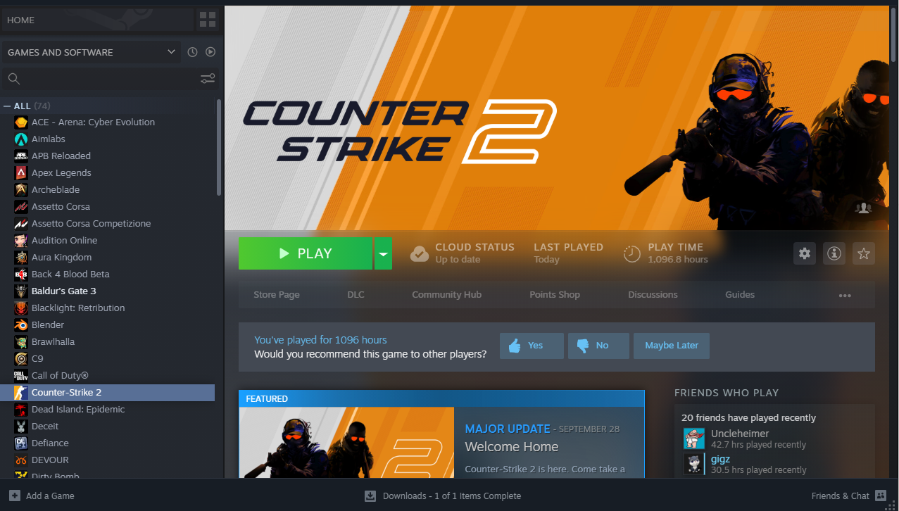A screenshot of Counter-Strike 2 on Steam. 