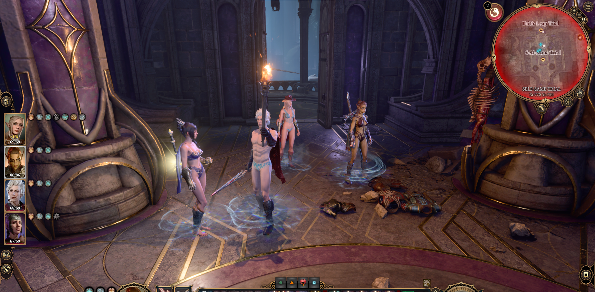 A screenshot showing a gearless party in Baldur's Gate 3. 