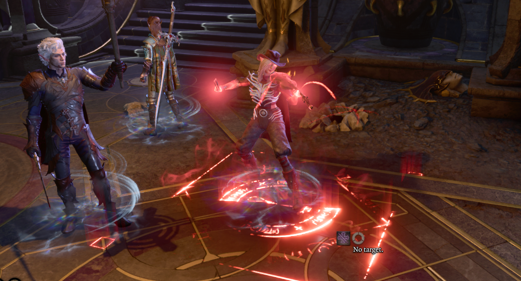 A screenshot of Anya casting the Bane spell in Baldur's Gate 3. 