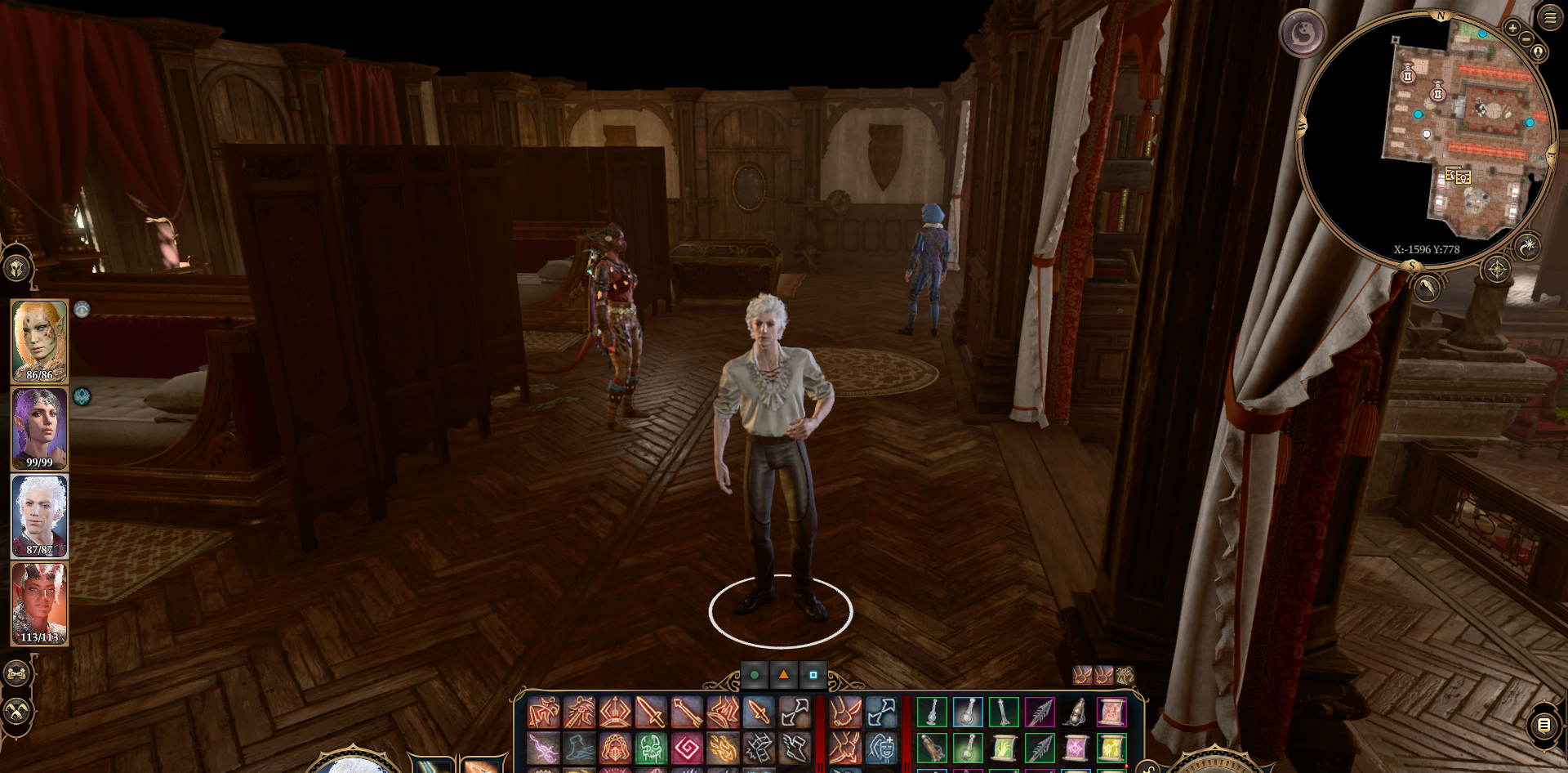 A screenshot of Astarion's basic Camp Clothing in Baldur's Gate 3. 