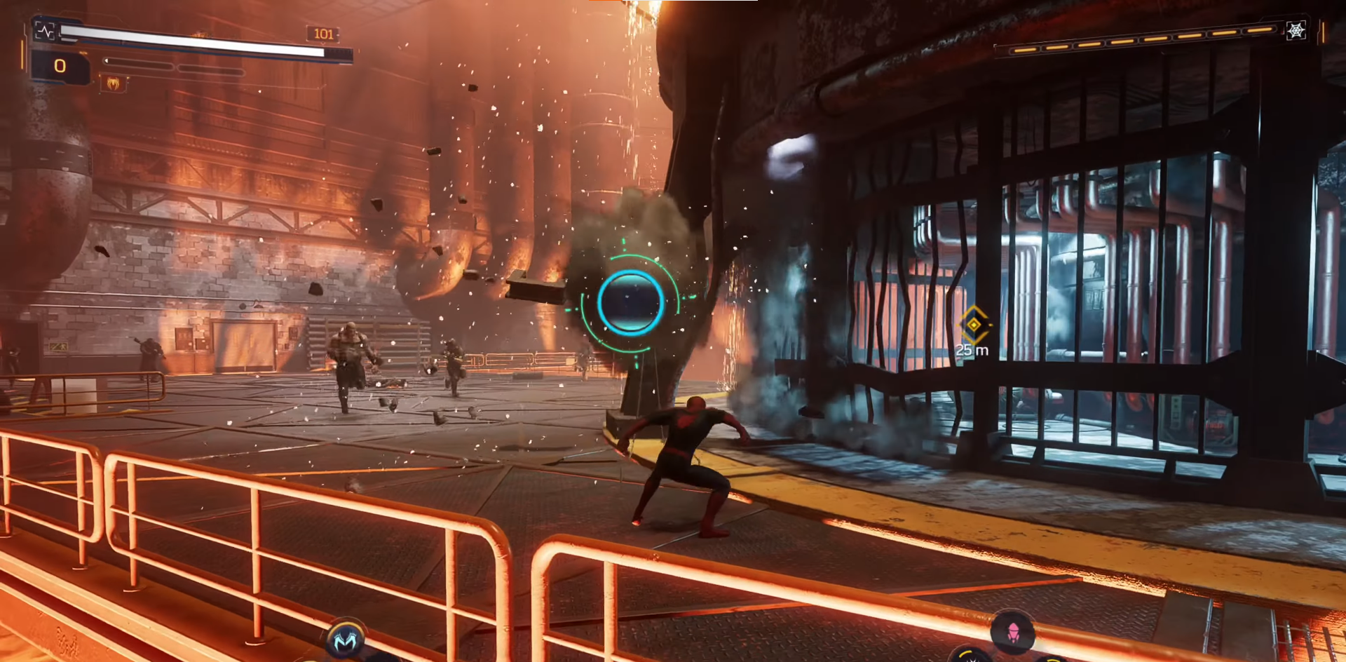 A screenshot of Marvel's Spider-Man 2's combat gameplay. 