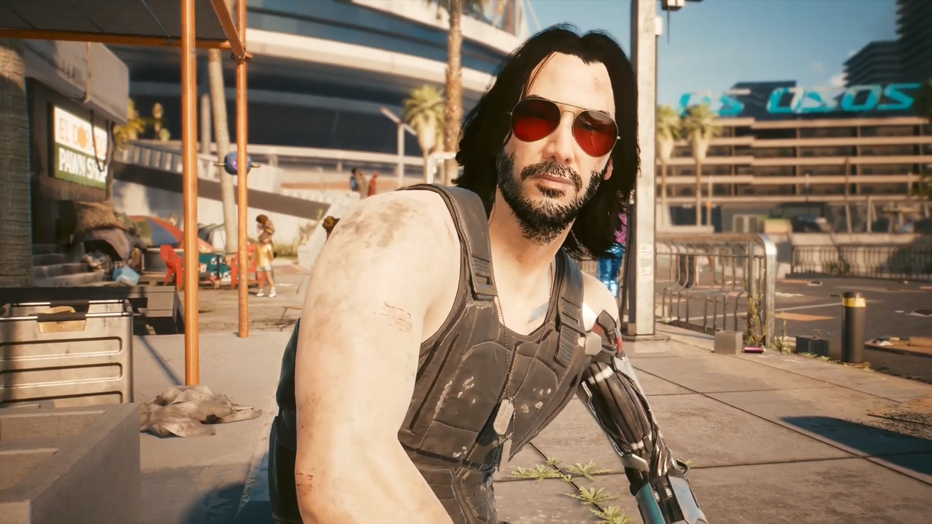 A closeup screenshot of Johnny Silverhand in Cyberpunk 2077. 