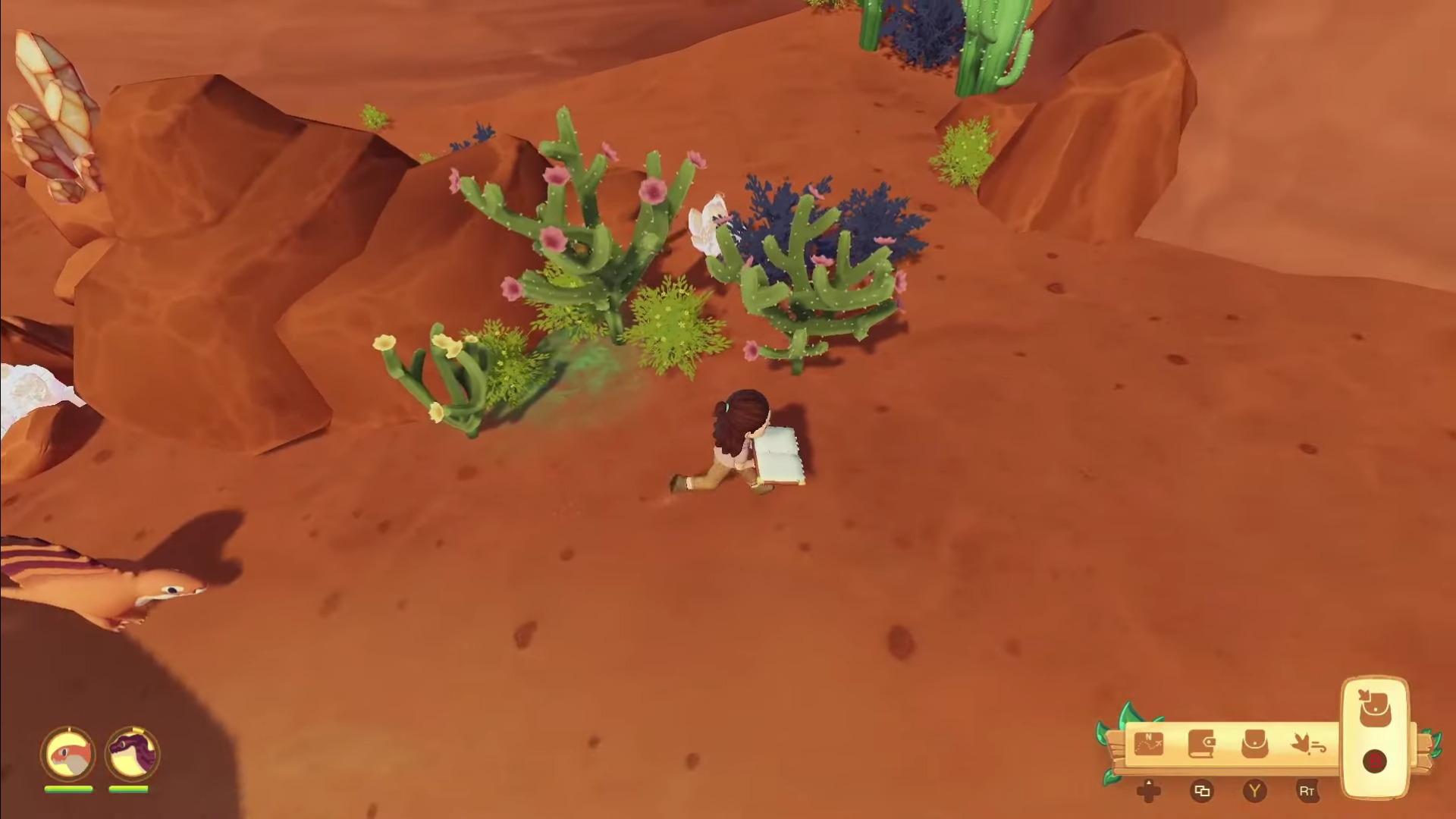 A screenshot of Youtuber "Jynn" locating a Dreamstone at Ariacotta Canyon in Paleo Pines.