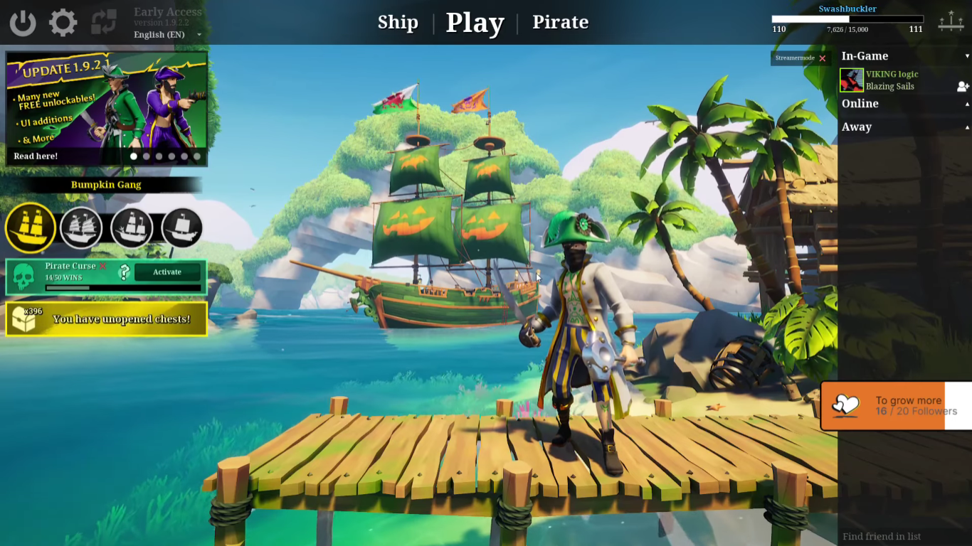 A screenshot of Blazing Sails' main menu and interface.