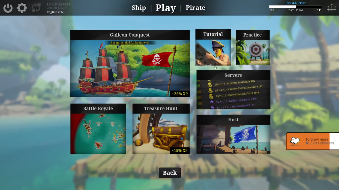 A screenshot of Blazing Sails' various game modes.