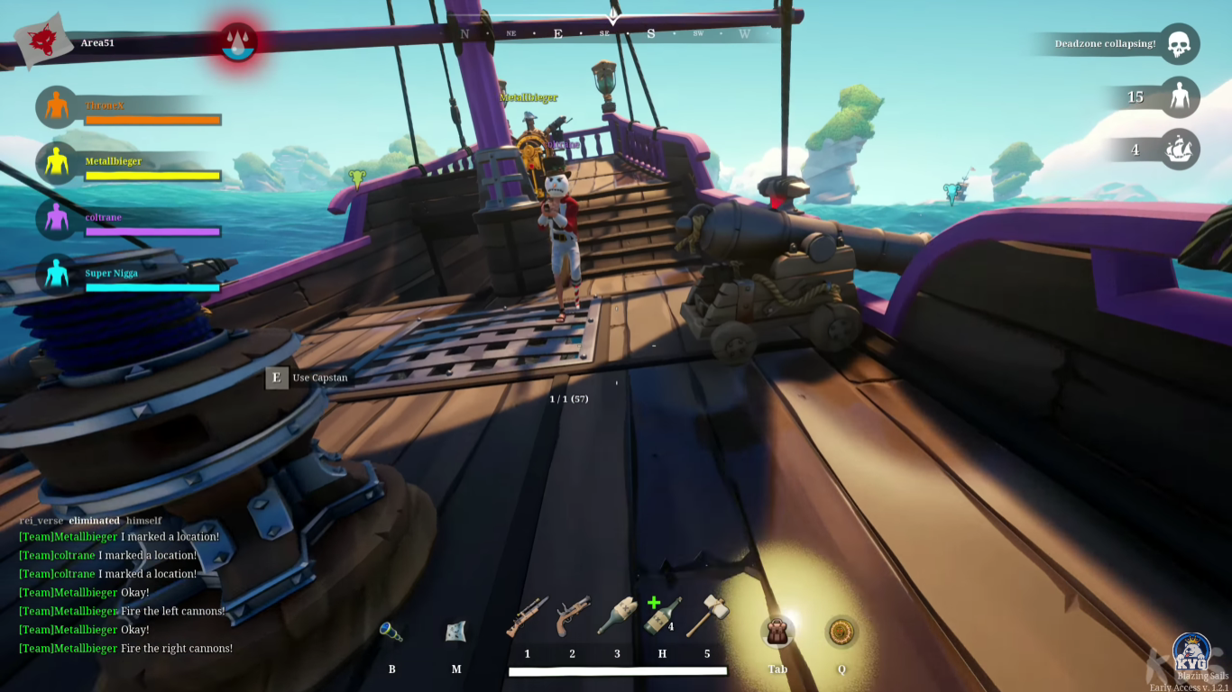 A screenshot from the playthrough of Youtuber "Throneful" in a Blazing Sails match.