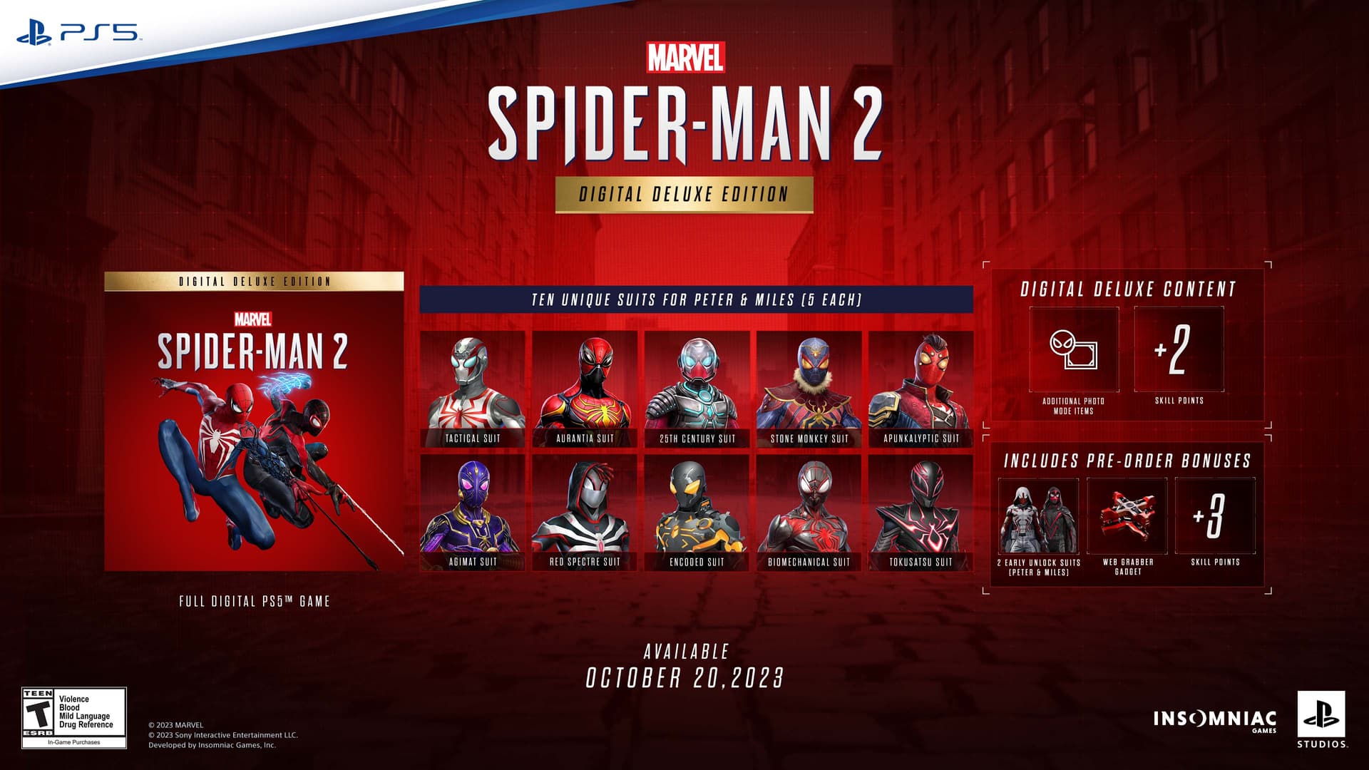 10 Unique Suits that come with Digital Deluxe Edition of Spider-Man 2