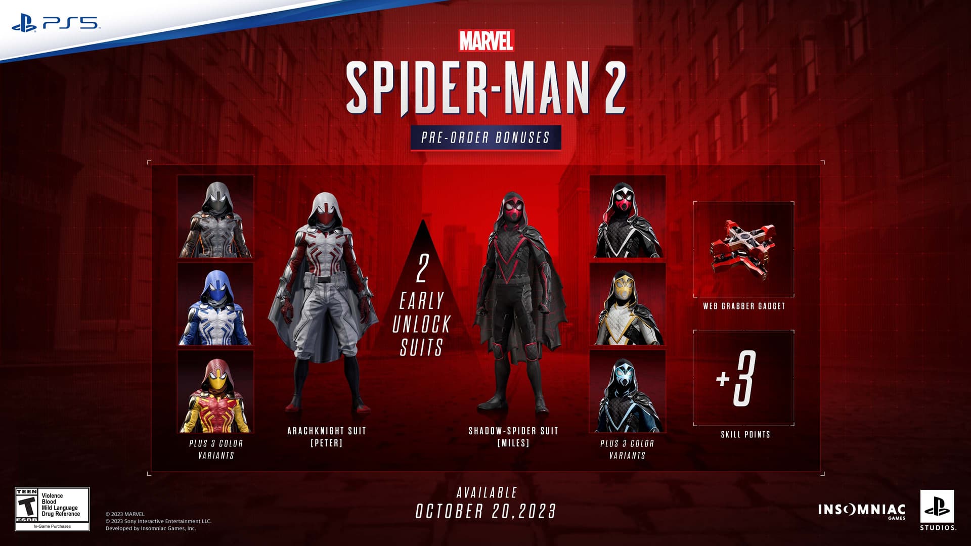 The pre-order bonuses for Spider-Man 2 from Insomniac Games