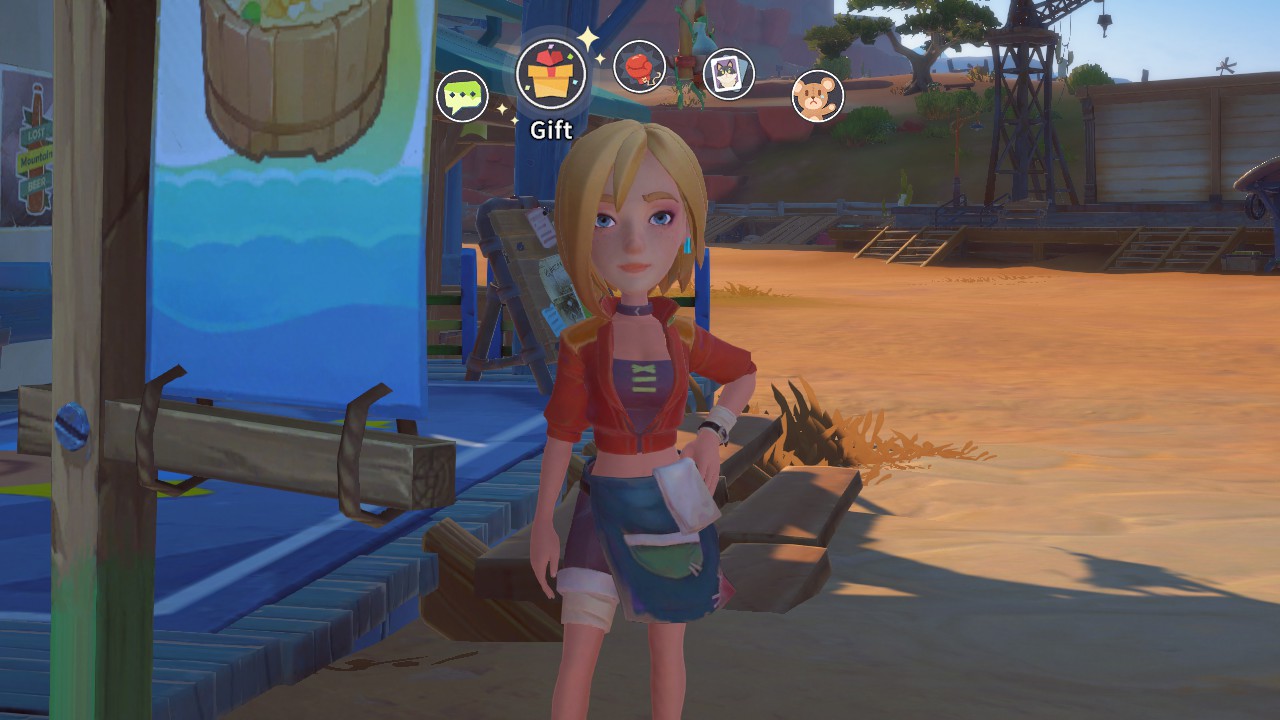 A screenshot showing one of the NPCs in My Time at Sandrock that you can romance