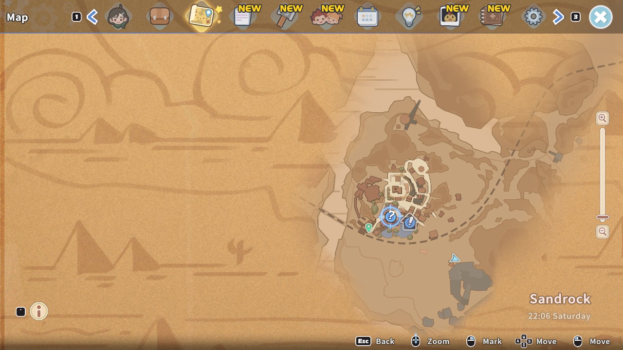 An image of a map in My Time at Sandrock.