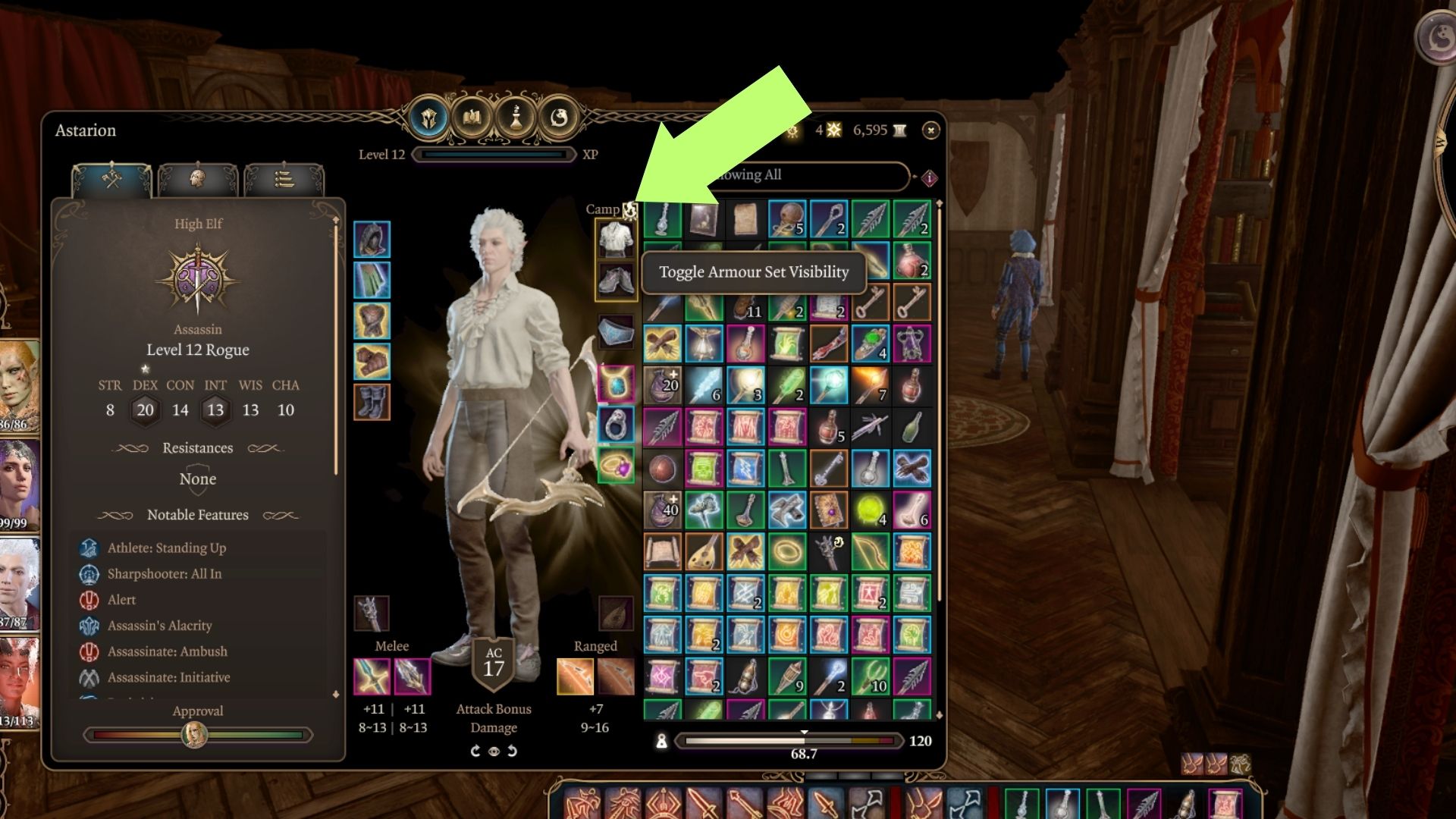 A screenshot showing the Toggle Armour Set Visibility button. 