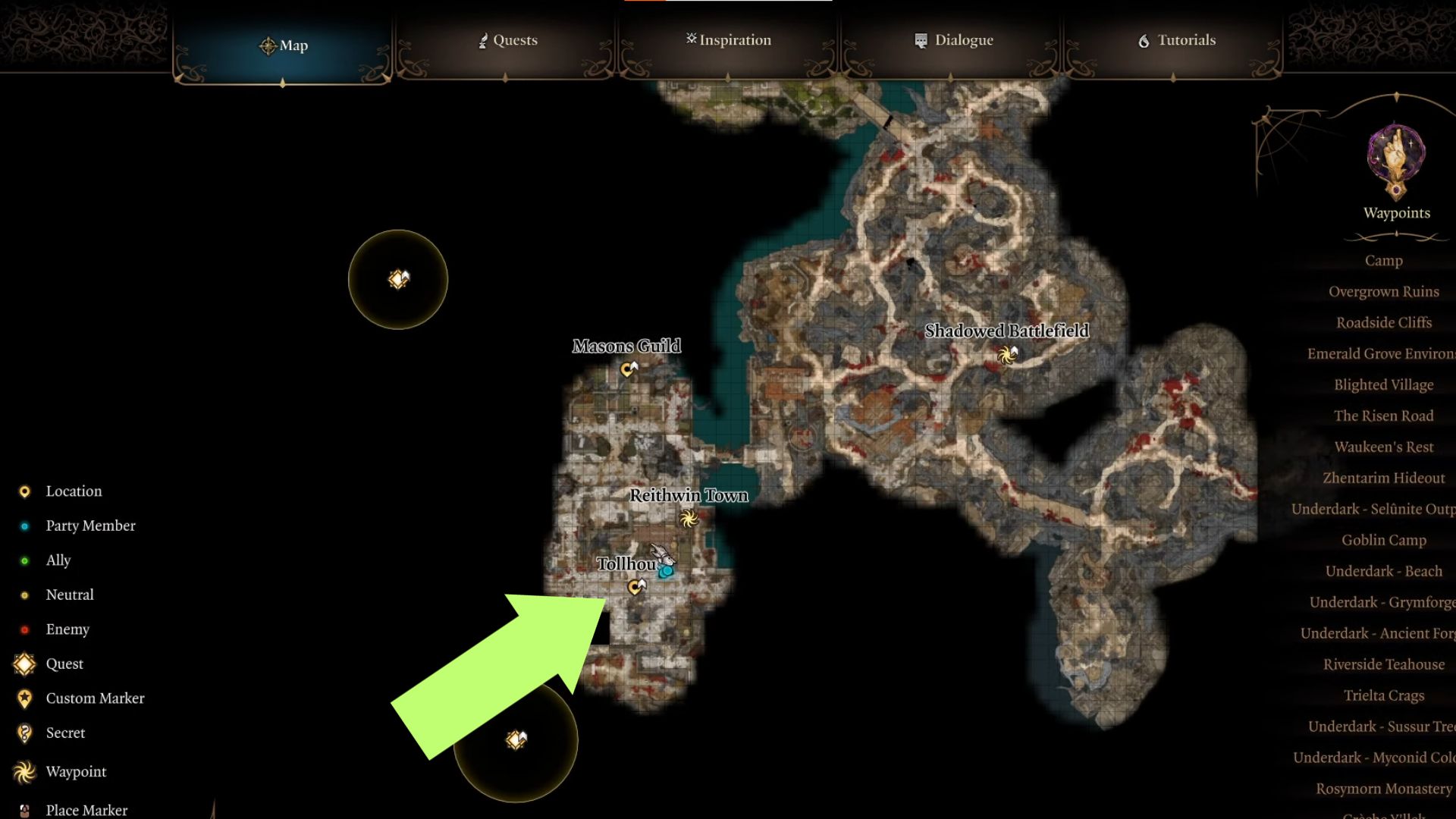 A screenshot of the Tollhouse's location on the map. 