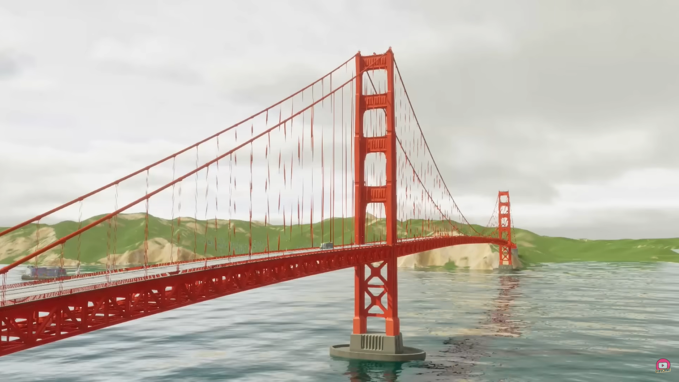 An image of the Golden Gate Bridge in Cities: Skylines 2's San Francisco Set.