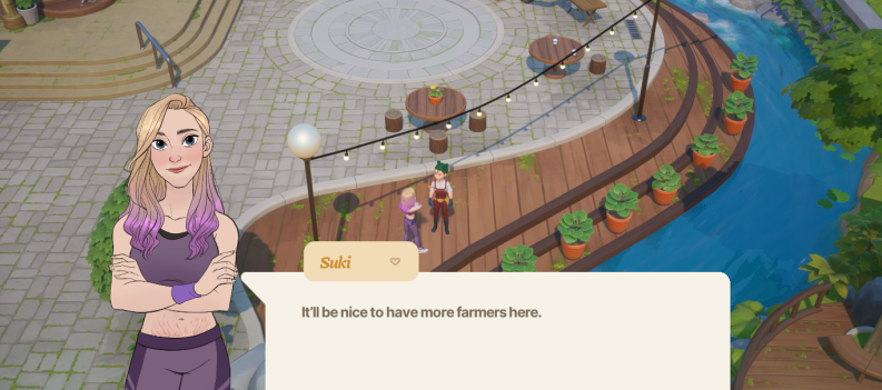 An image of Suki and the farmer in Coral Island.