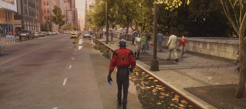 A screenshot of Spider-Man walking around New York in Spider-Man 2.